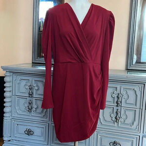 Rooscier XL V Neck Wrap Long Sleeve Ruched Sexy Party Bodycon Mini Dress